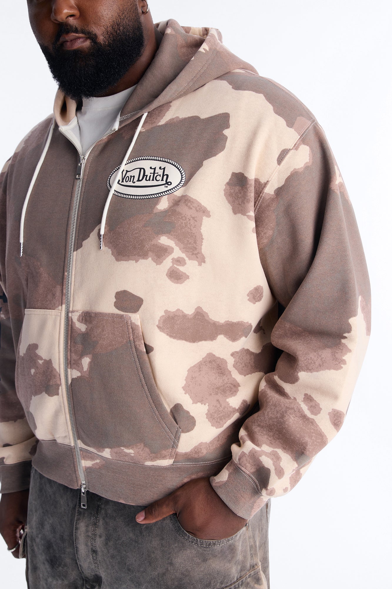 Von Dutch Western Cow Hide Zip Up Hoodie - Brown