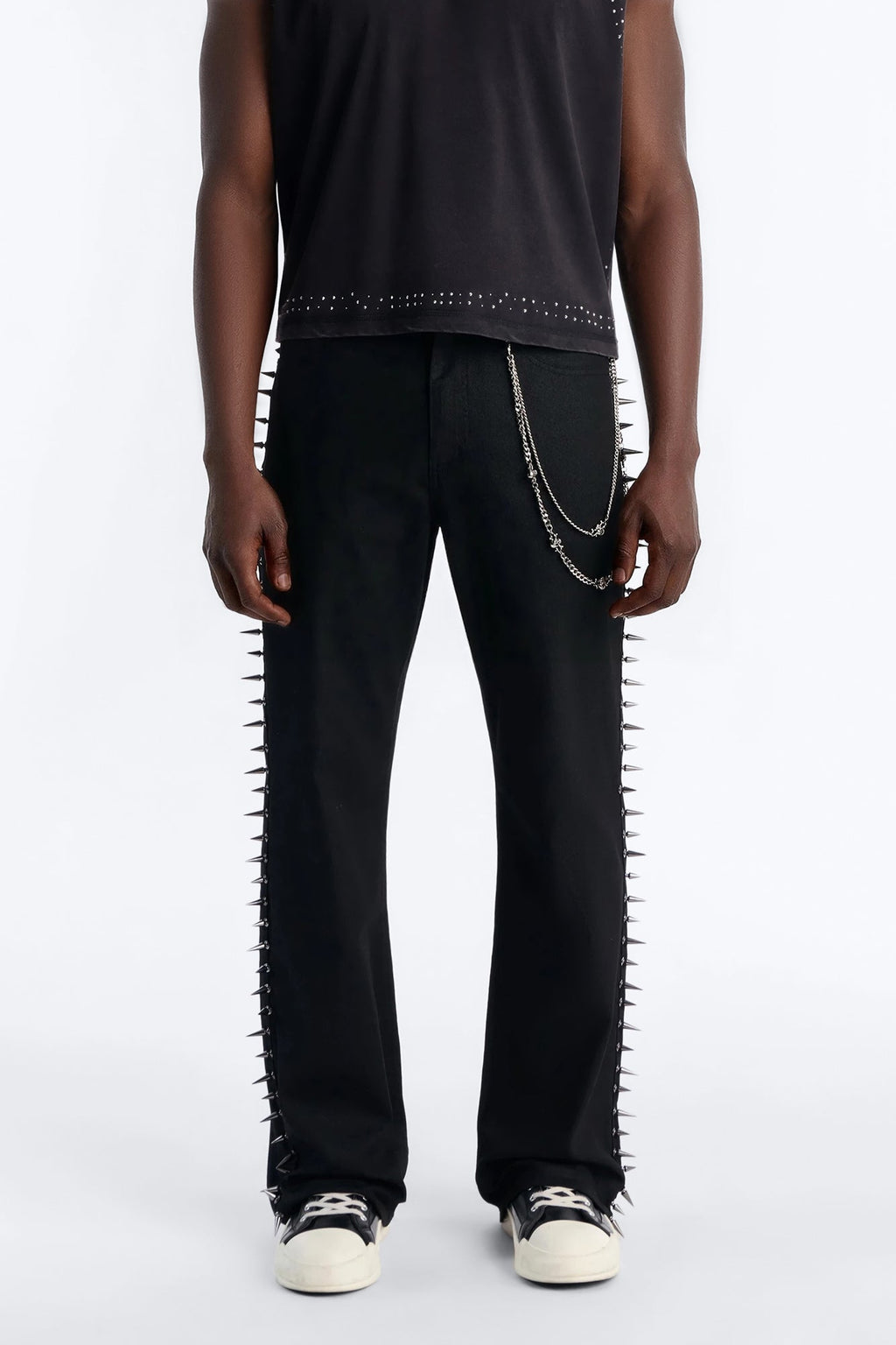 Stacked Slim Flare Waxed Cyber Spike Jean - Black