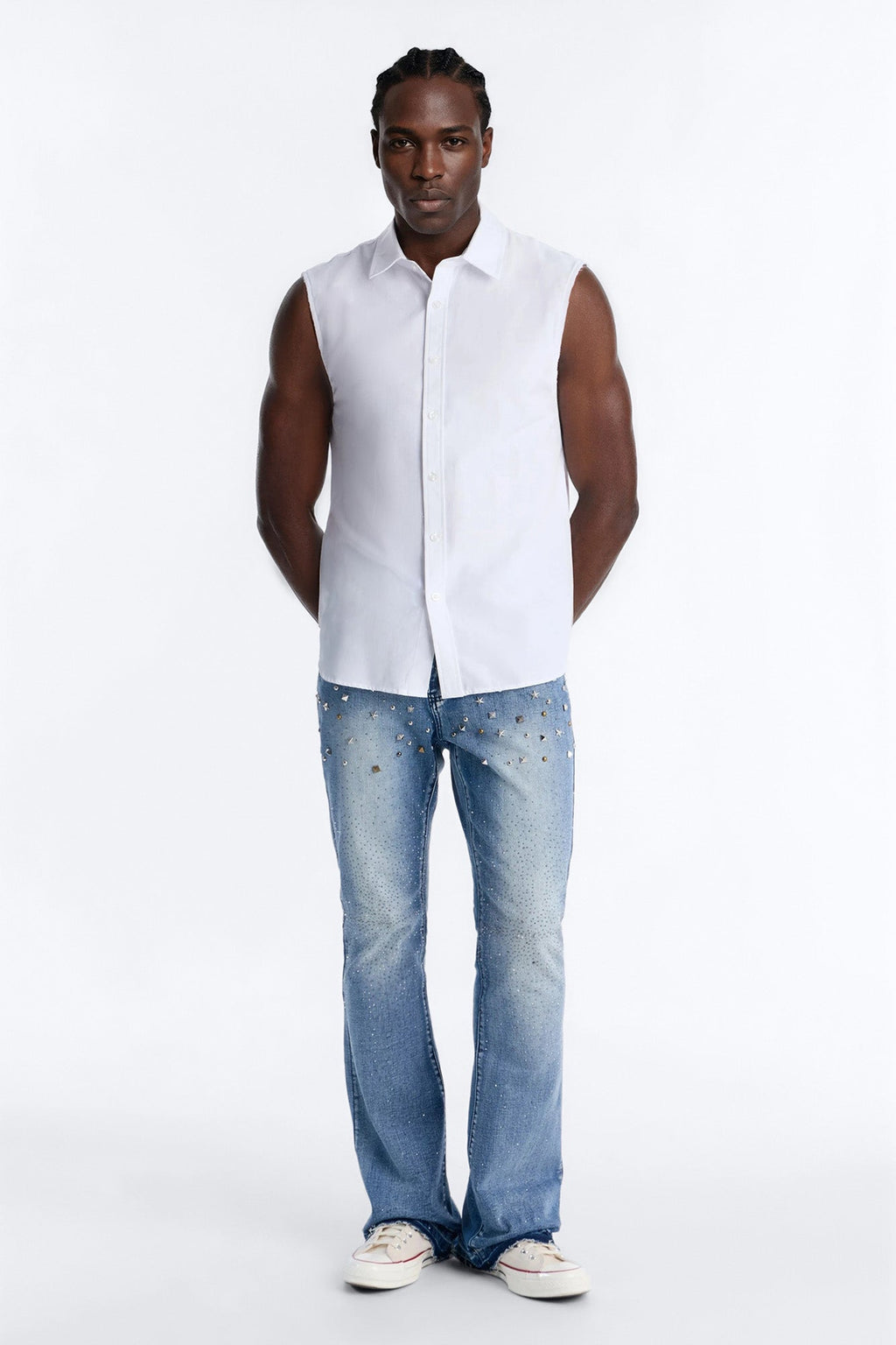 Stacked Skinny Flare Star Burst Jeans - Medium Blue Wash