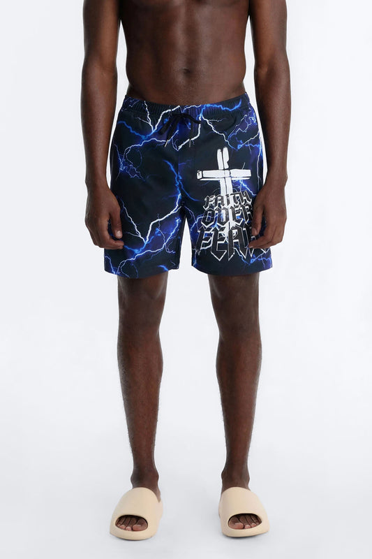Faith Over Fear Swim Trunk 7″ - Black/Blue
