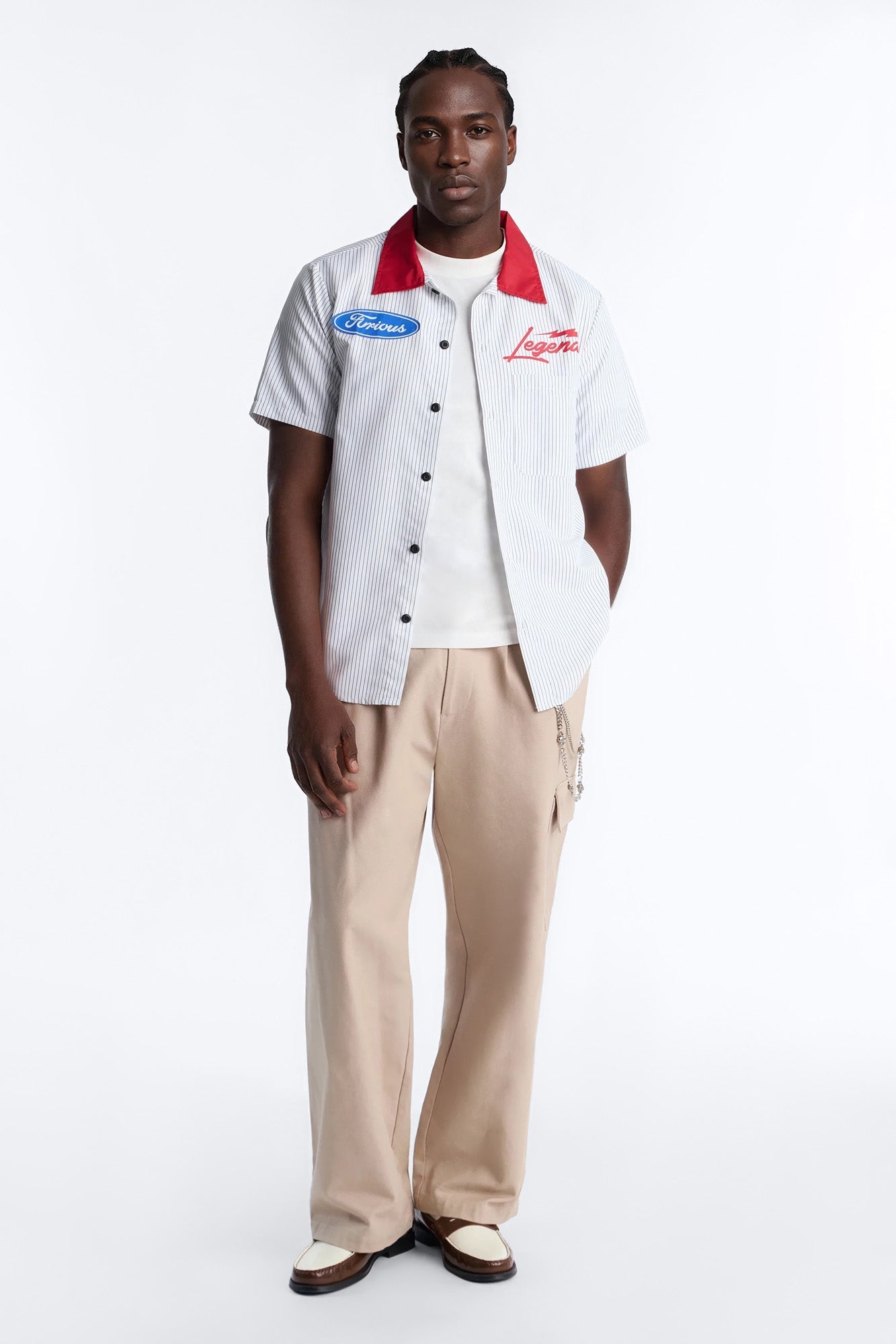 Cash Only Striped Button Up Shirt - White