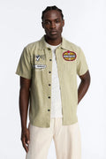 Cropped Overdrive Mode Striped Button Up Shirt - Sage