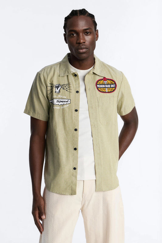 Cropped Overdrive Mode Striped Button Up Shirt - Sage