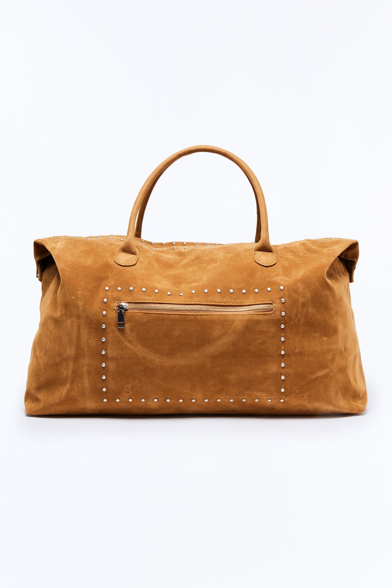 Faux Suede Studded Weekender Bag - Camel