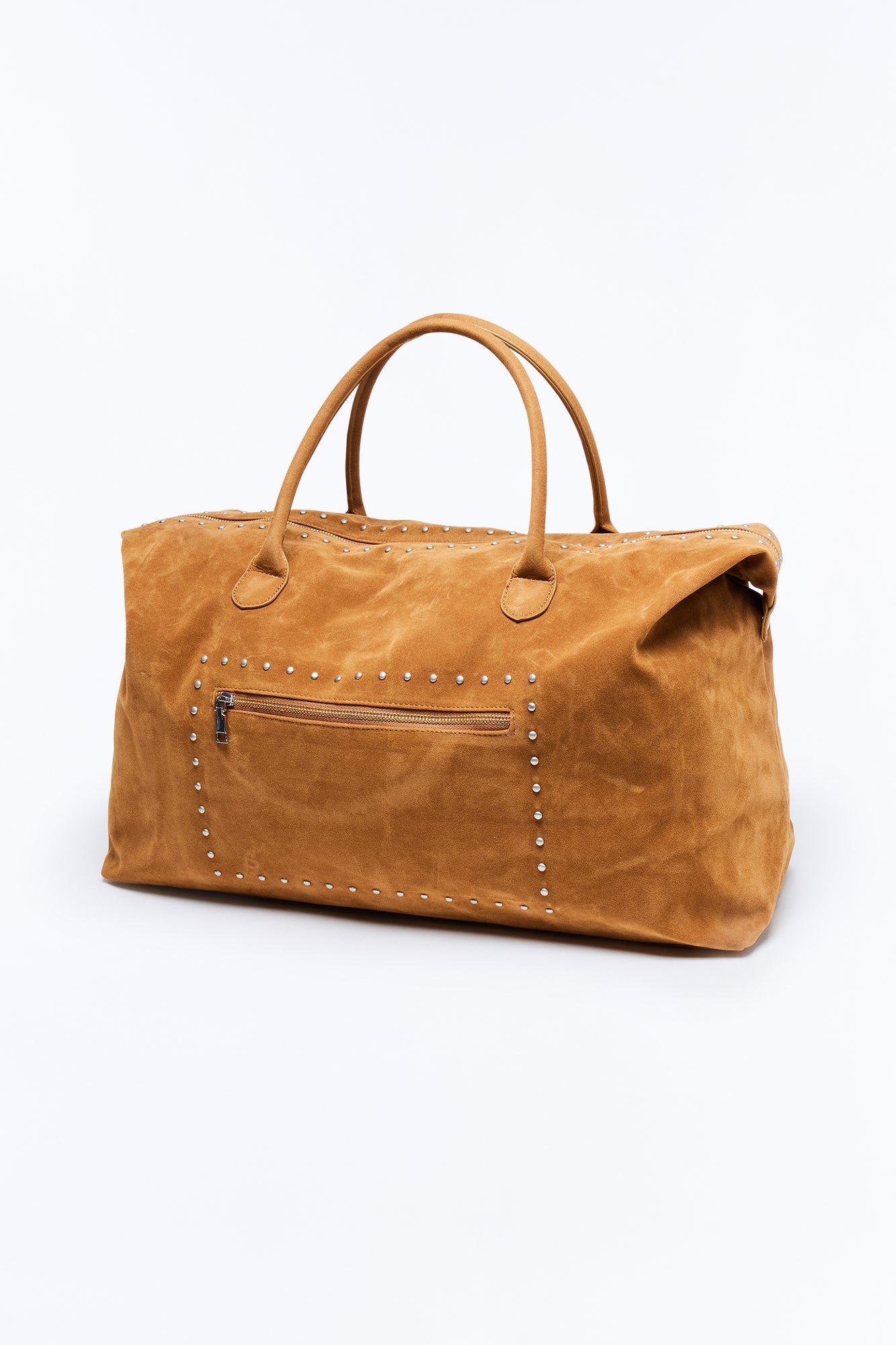 Faux Suede Studded Weekender Bag - Camel