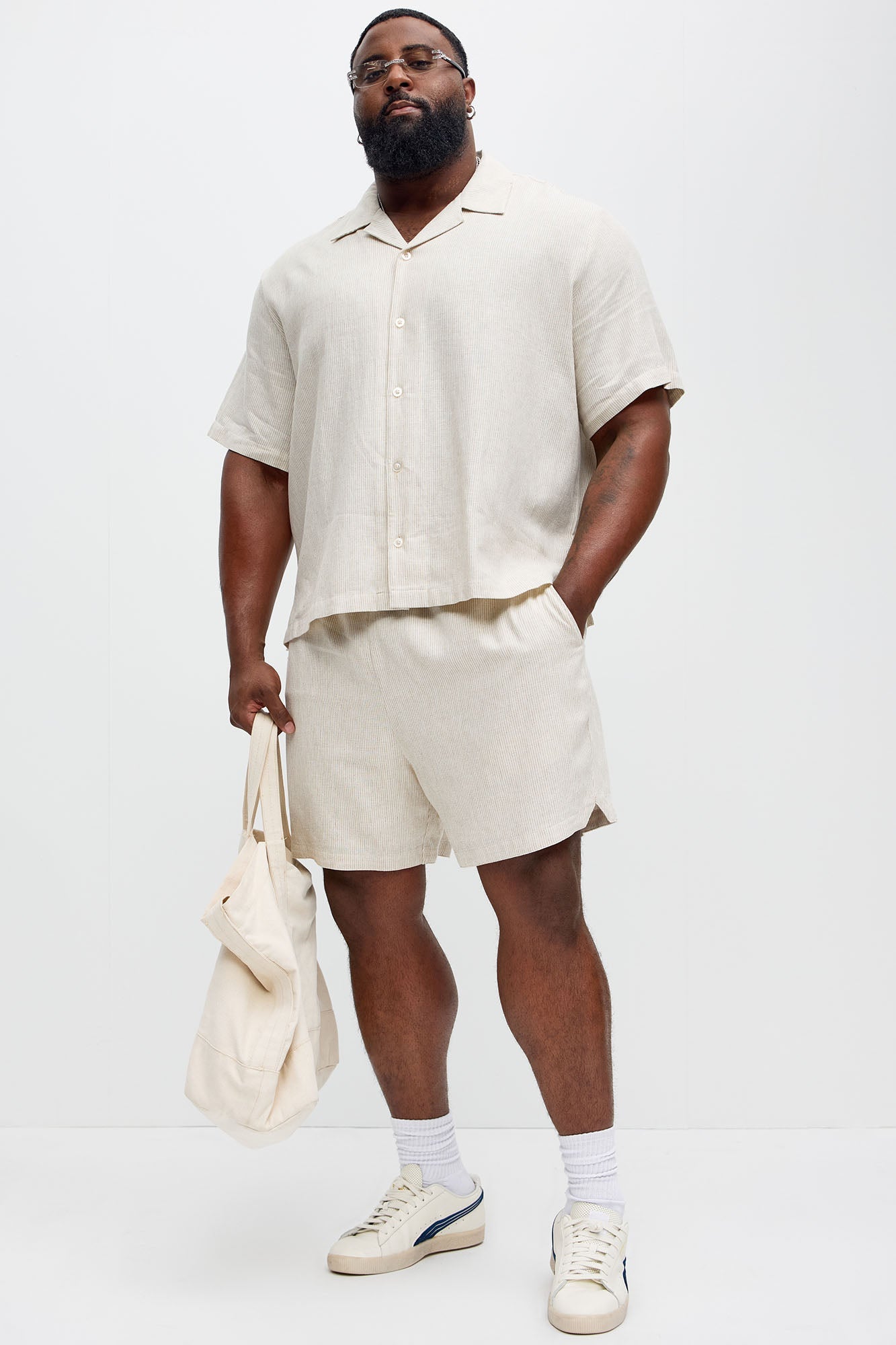 Twill Stripe Slim Button Up - Taupe