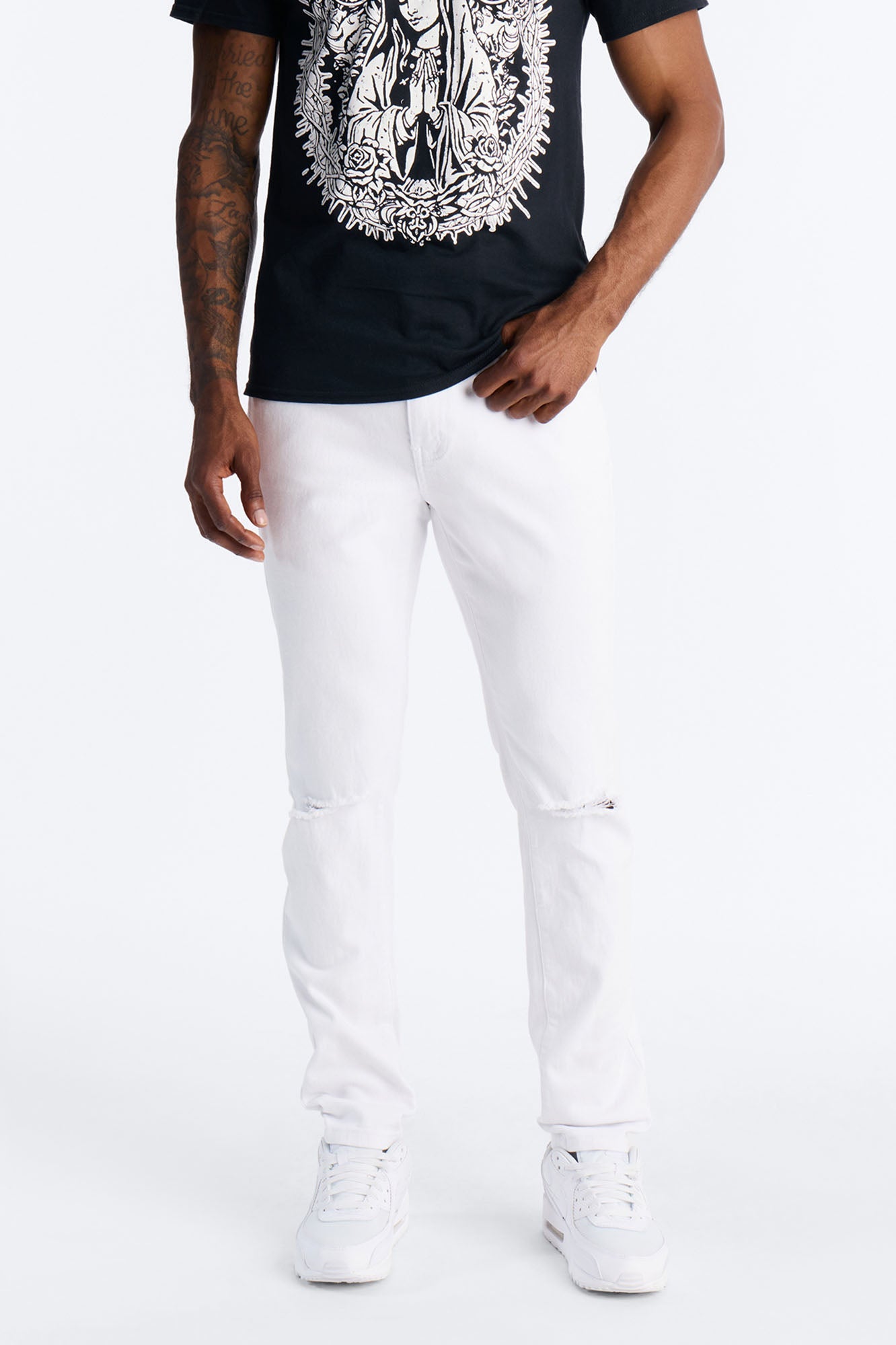 Everyday Slit Knee Skinny Jeans - White
