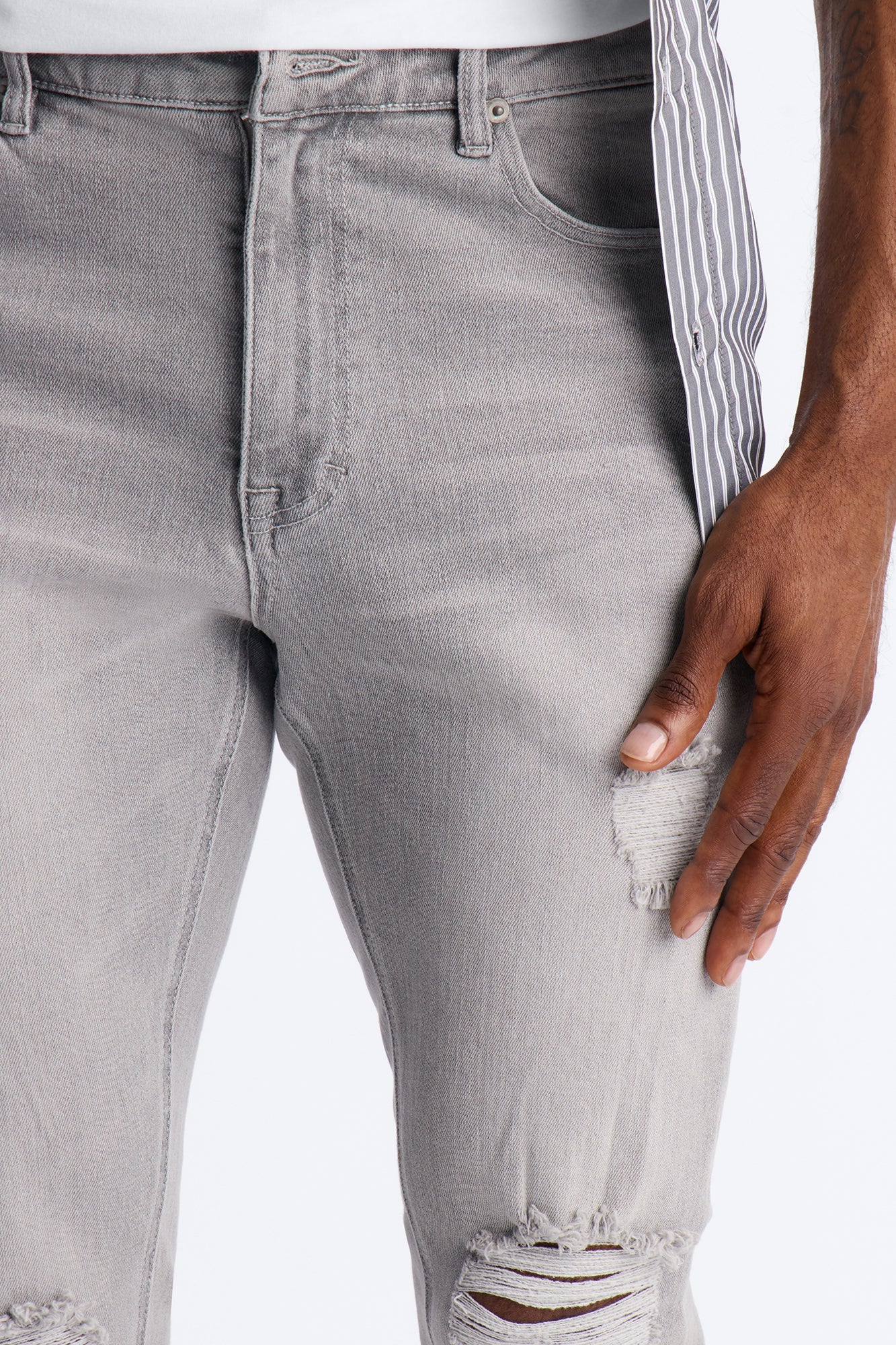 Essential Destroyed Stacked Slim Flare Stretch Jean - Grey