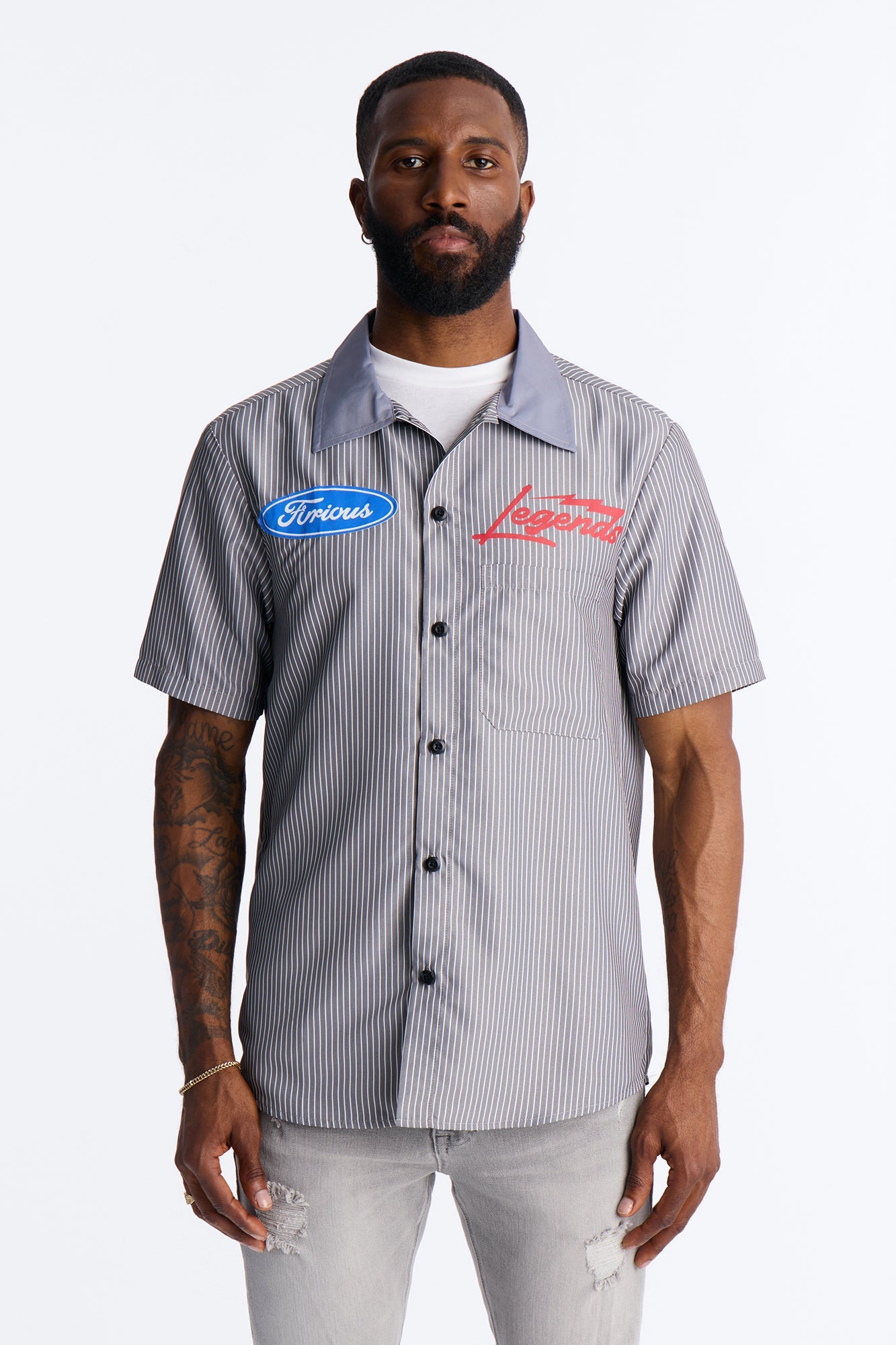 Cash Only Striped Button Up Shirt - Black