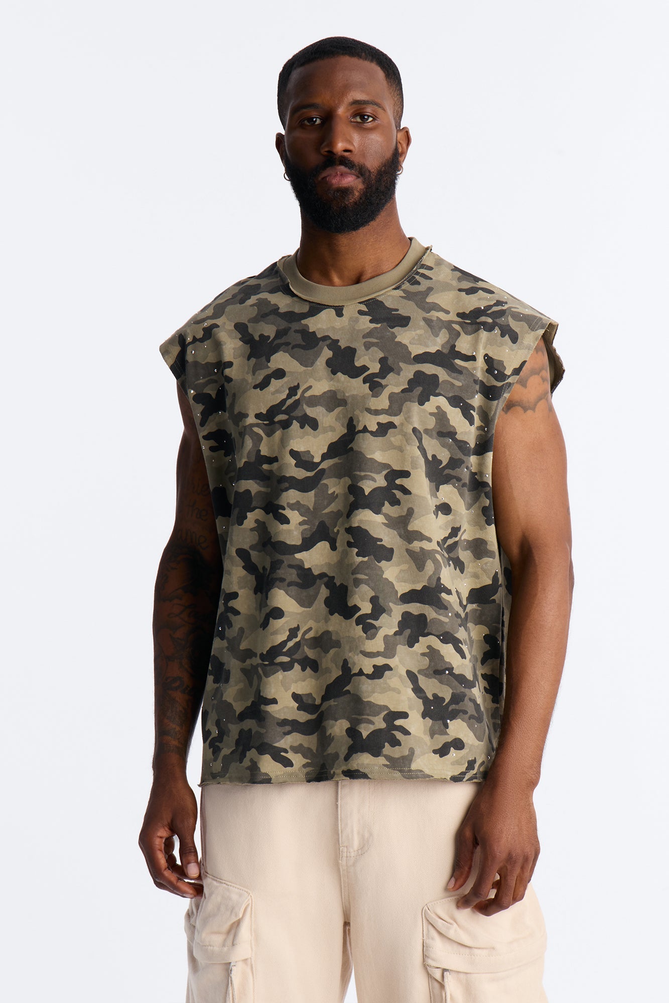 Boxy Cropped Street Soldier Camo Muscle Tee - Camouflage