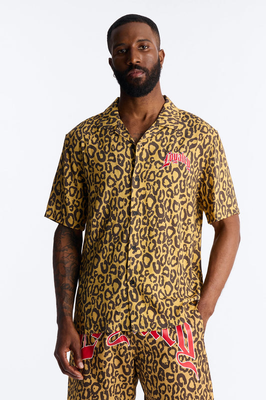 Loyalty In The Wild Short Sleeve Cuban Collar Shirt - Leopard