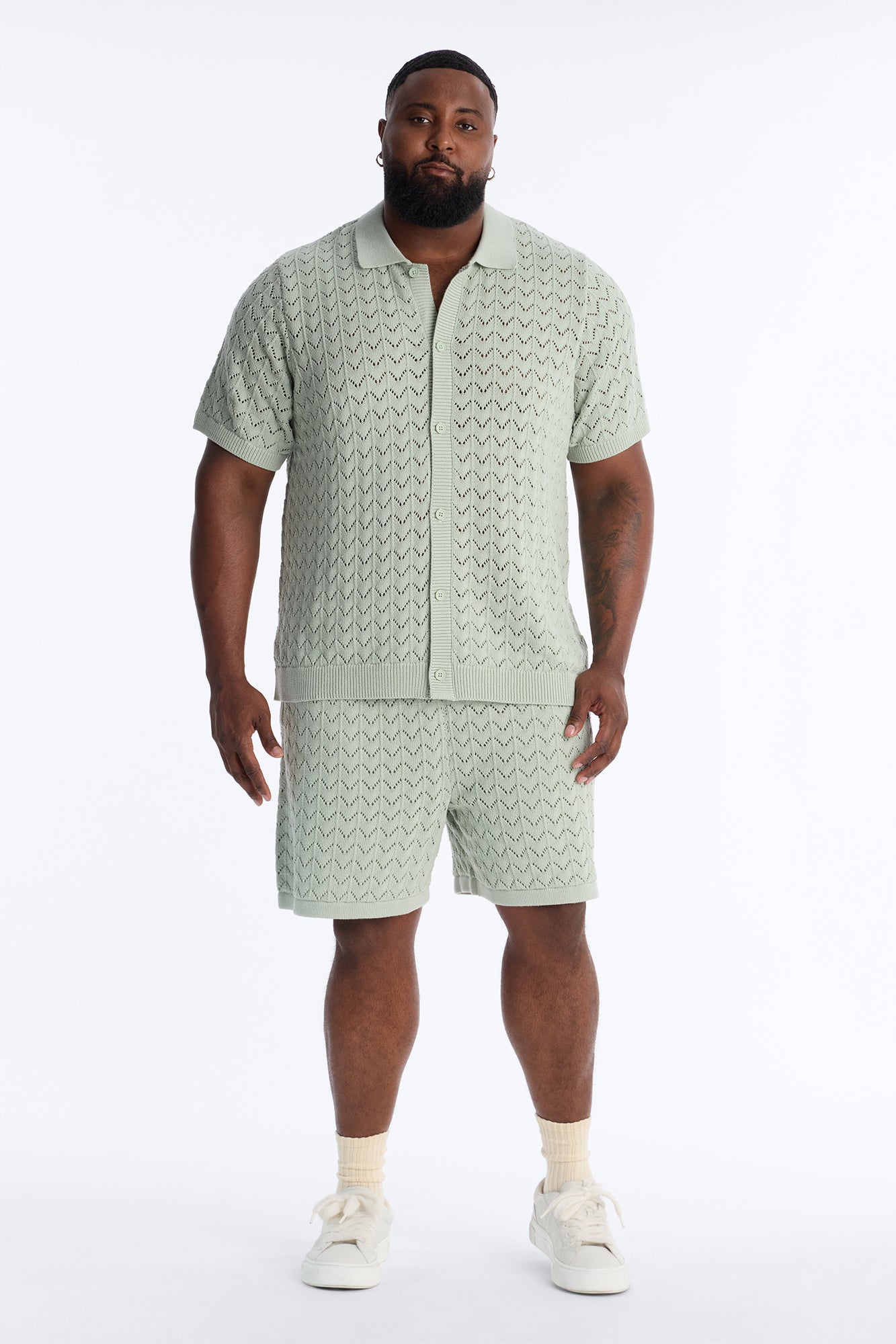 Waterfall Texture Open Knit Shirt - Sage