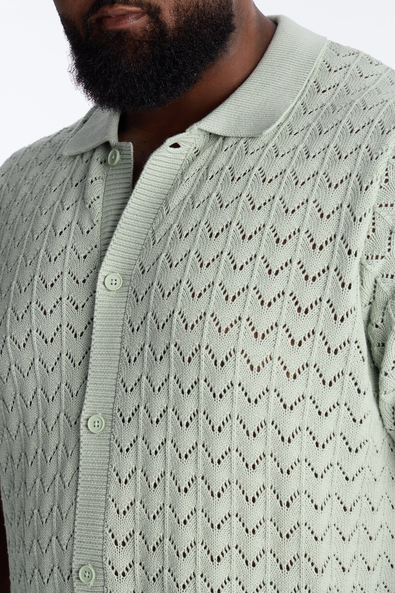 Waterfall Texture Open Knit Shirt - Sage