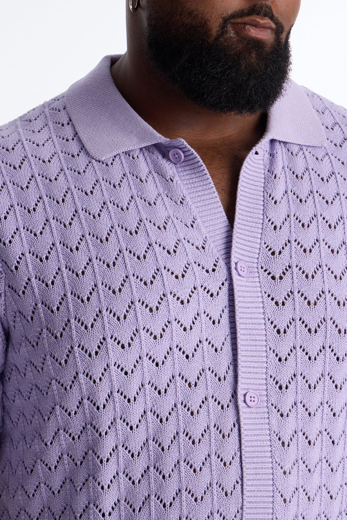 Waterfall Texture Open Knit Shirt - Lavender