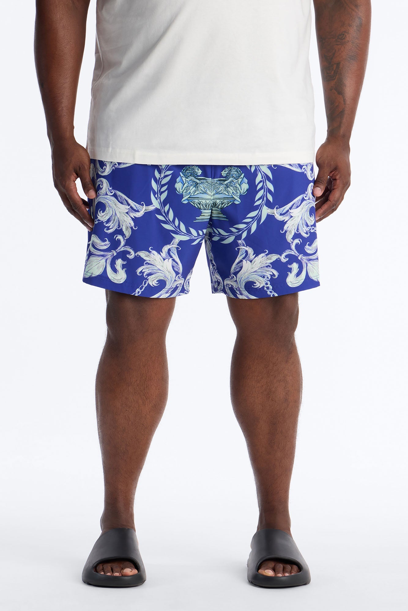 Interlinked Chain Baroque Swim Trunk 7″ - Blue