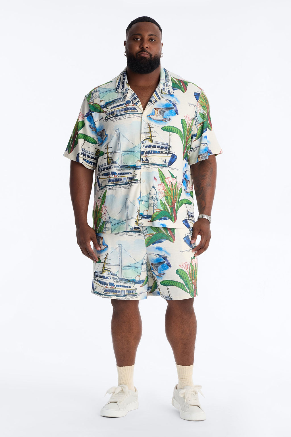 Relaxed Portofino Vista Cuban Collar Button Up Shirt - Multi Color