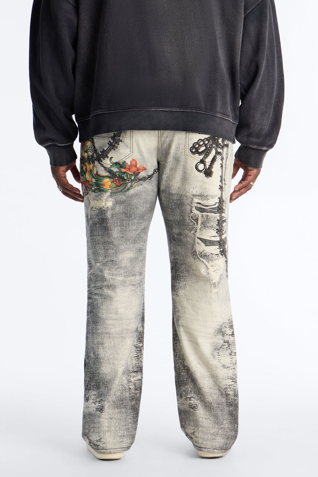 Smoke N Chains Printed Baggy Jean - Acid Wash Black