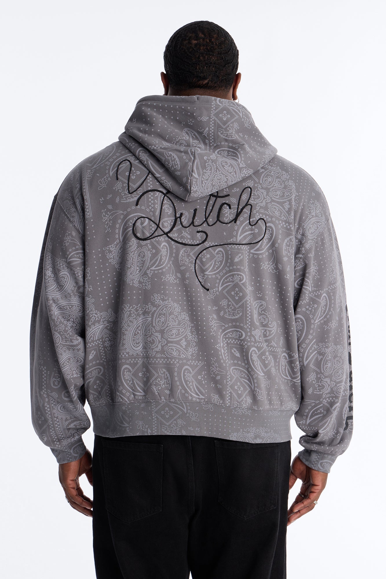 Von Dutch Chain Stitched Zip Up Hoodie - Charcoal