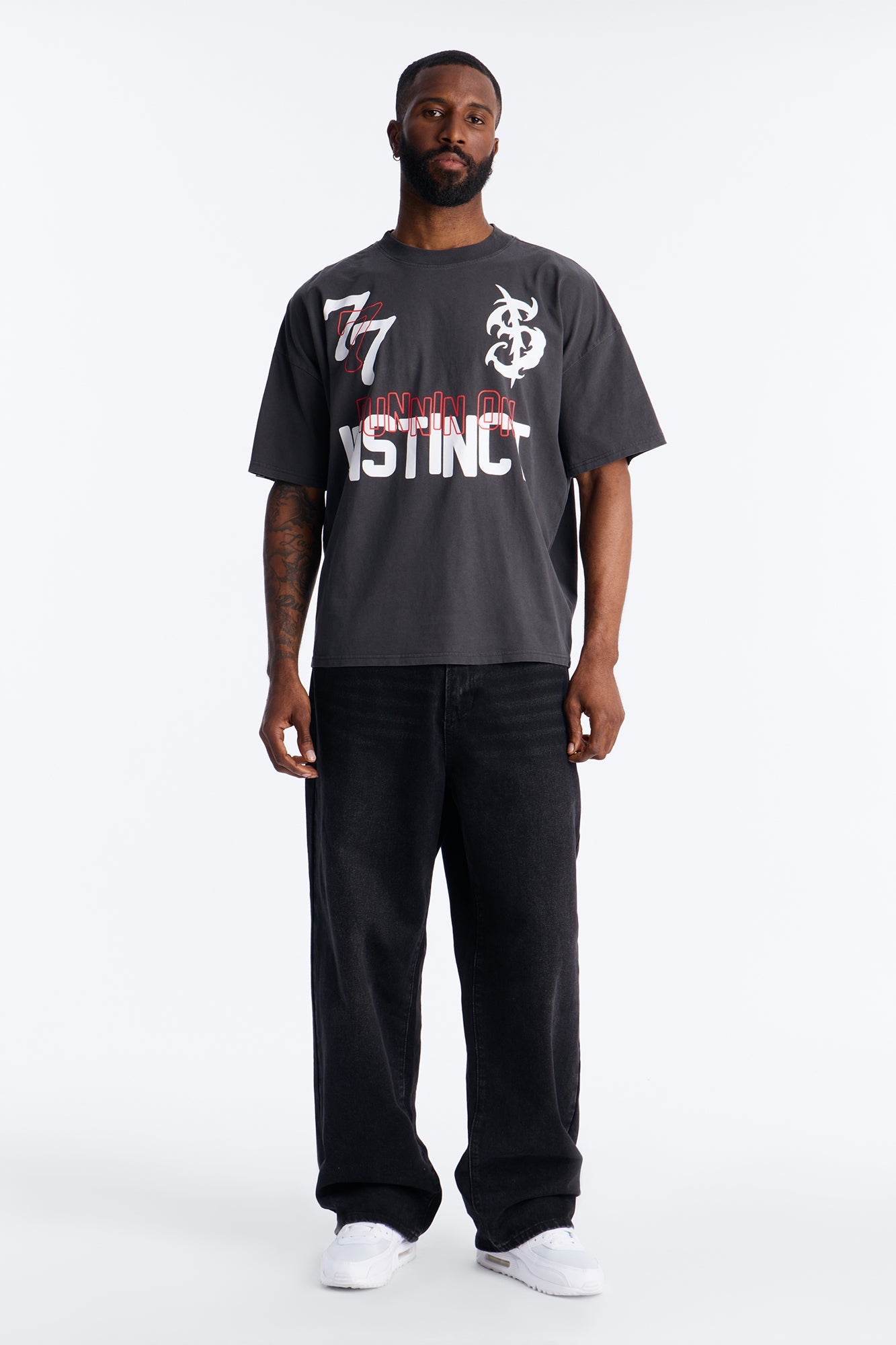 Runnin On Instinct 777 Vintage Boxy Short Sleeve Tee - Black Wash