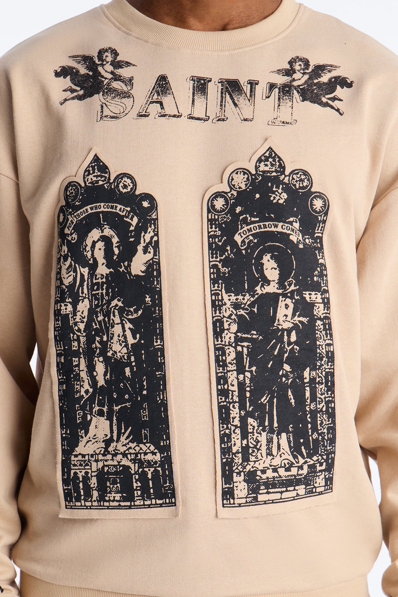Saint Message Patched Crewneck Sweatshirt - Taupe