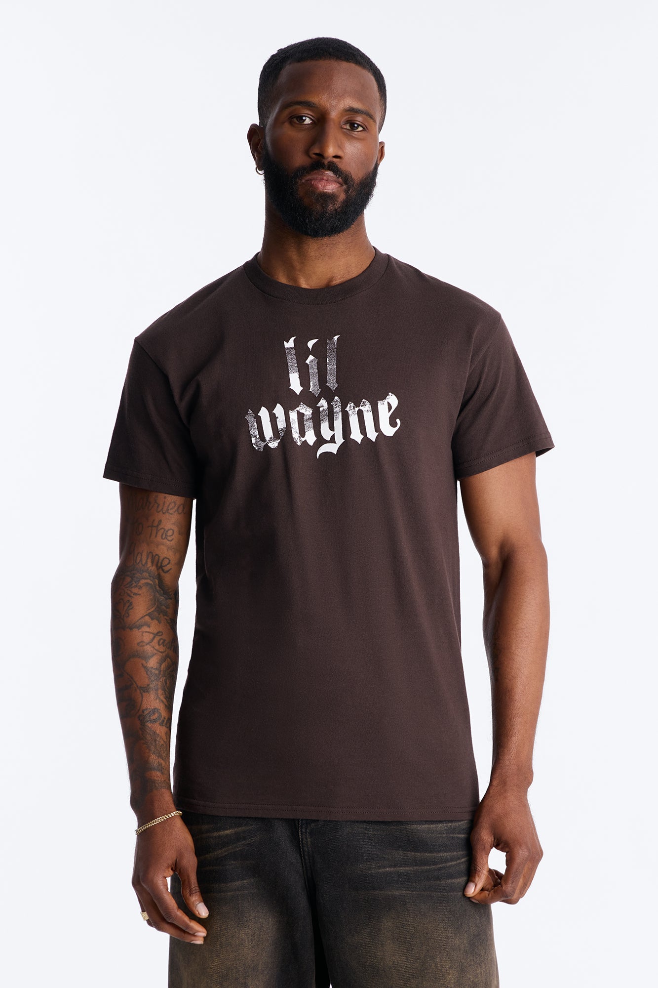Lil Wayne Flames Graphic Short Sleeve Tee - Brown