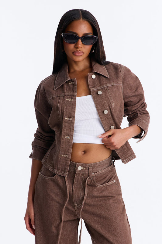 Give Me Attention Denim Shacket - Brown