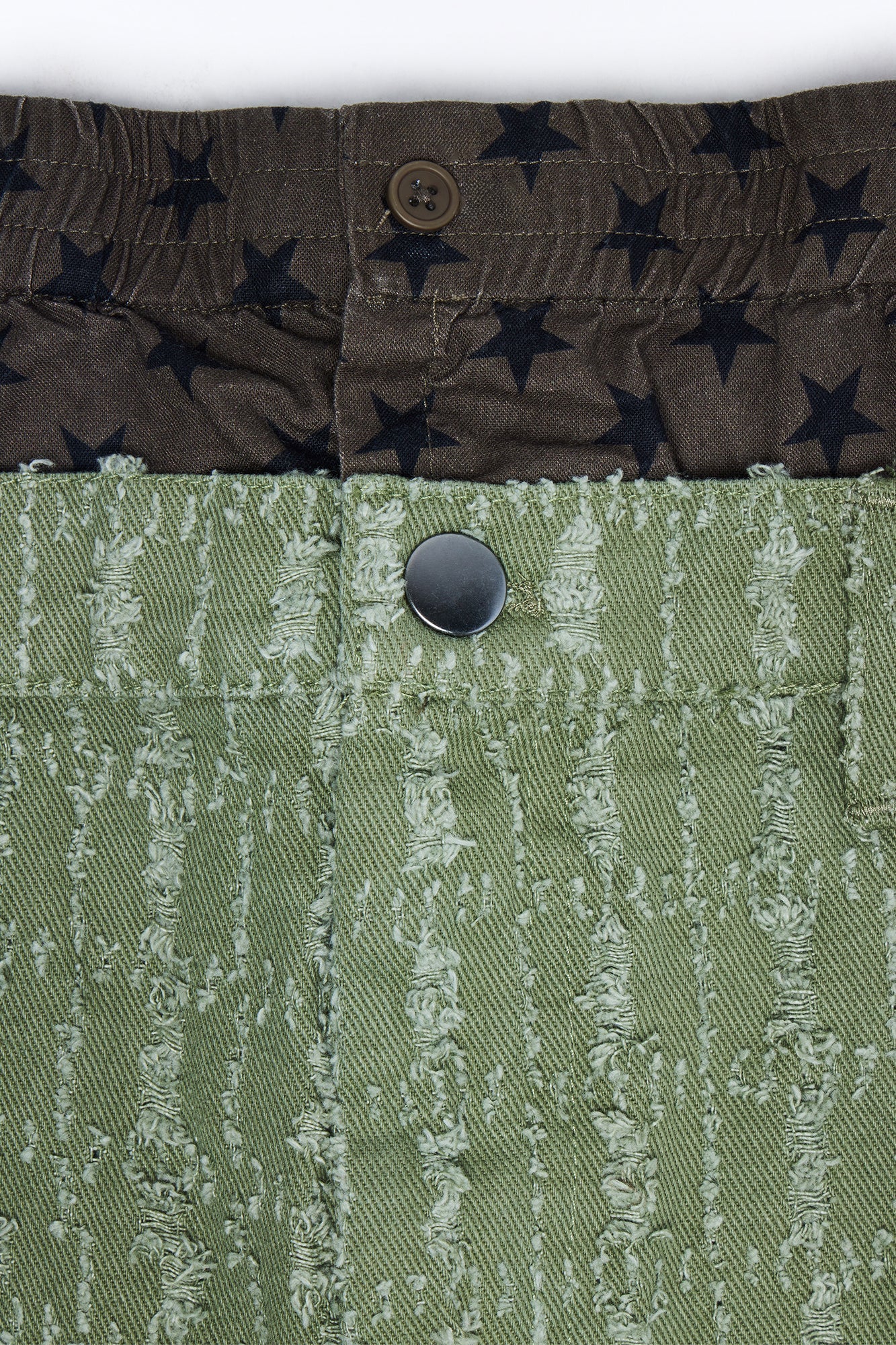 Baggy Double Waisted Stars And Distressed Short - Olive