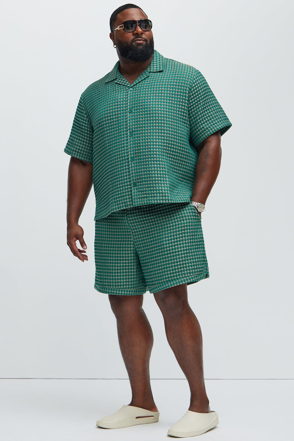 Dimensional Textured Warmup Shorts - Green/combo