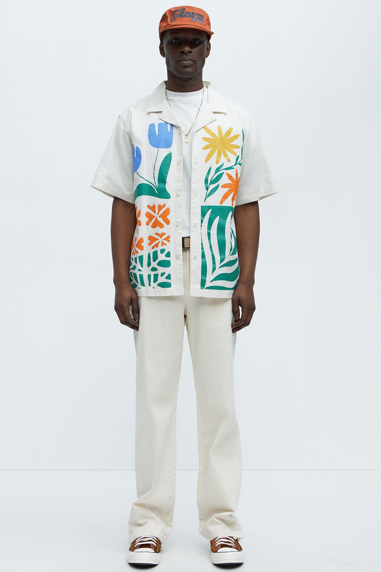 Embrace The Wild Cotton Blend Short Sleeve Button Up Shirt - White