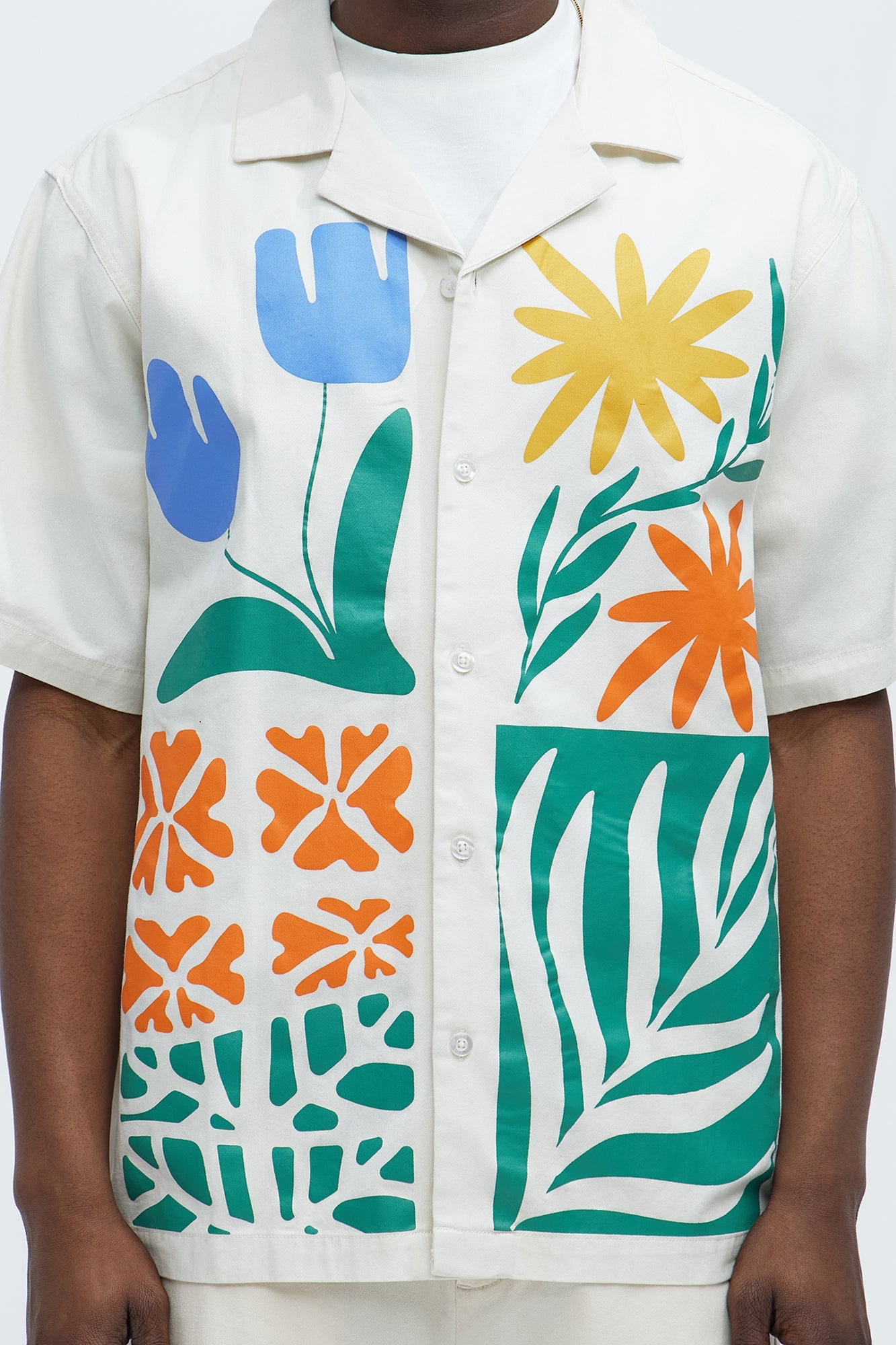 Embrace The Wild Cotton Blend Short Sleeve Button Up Shirt - White