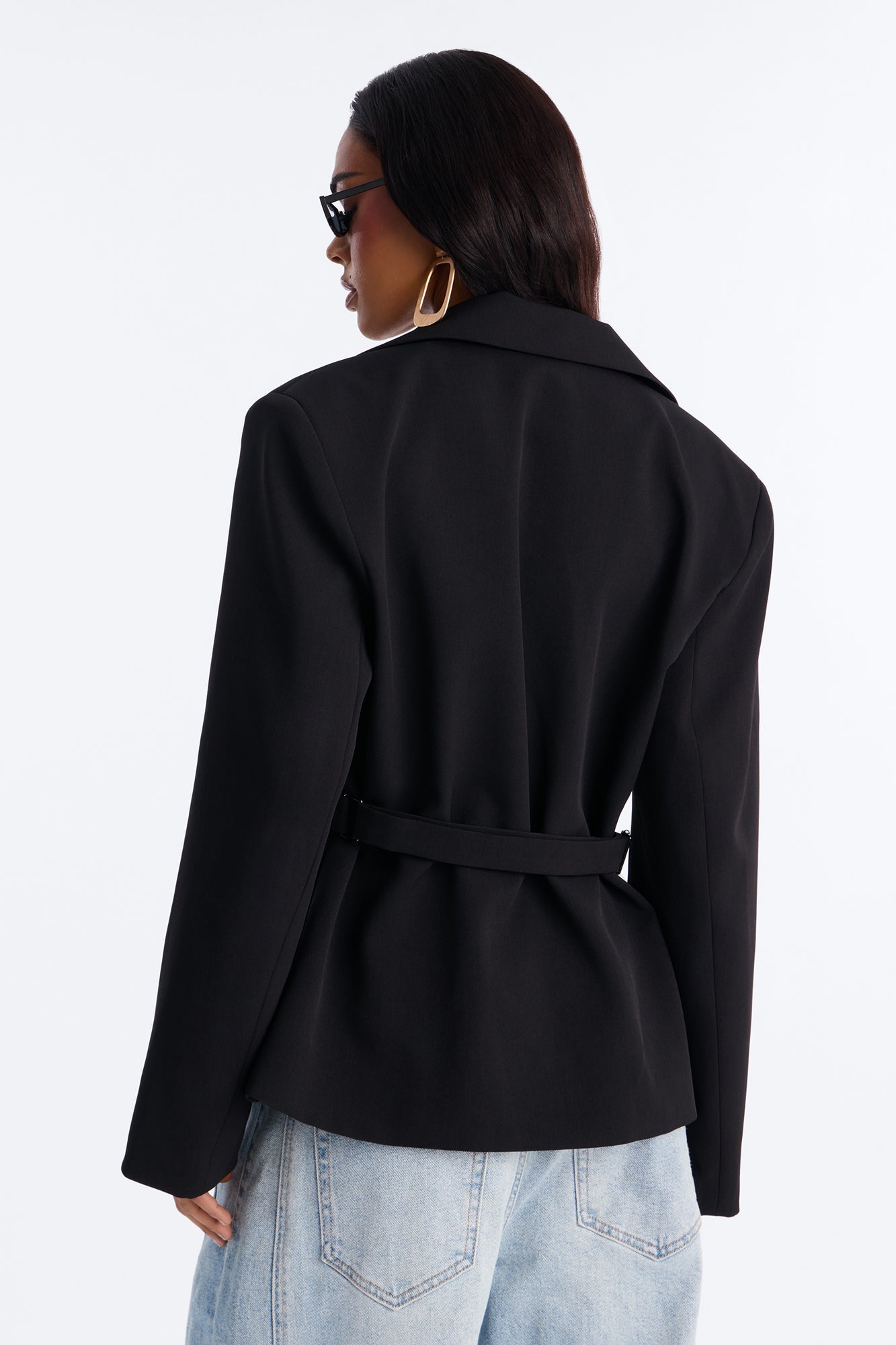 Always Elevated Adjustable Belted Blazer - Black