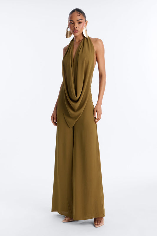 Celsa Chiffon Cowl Jumpsuit - Olive