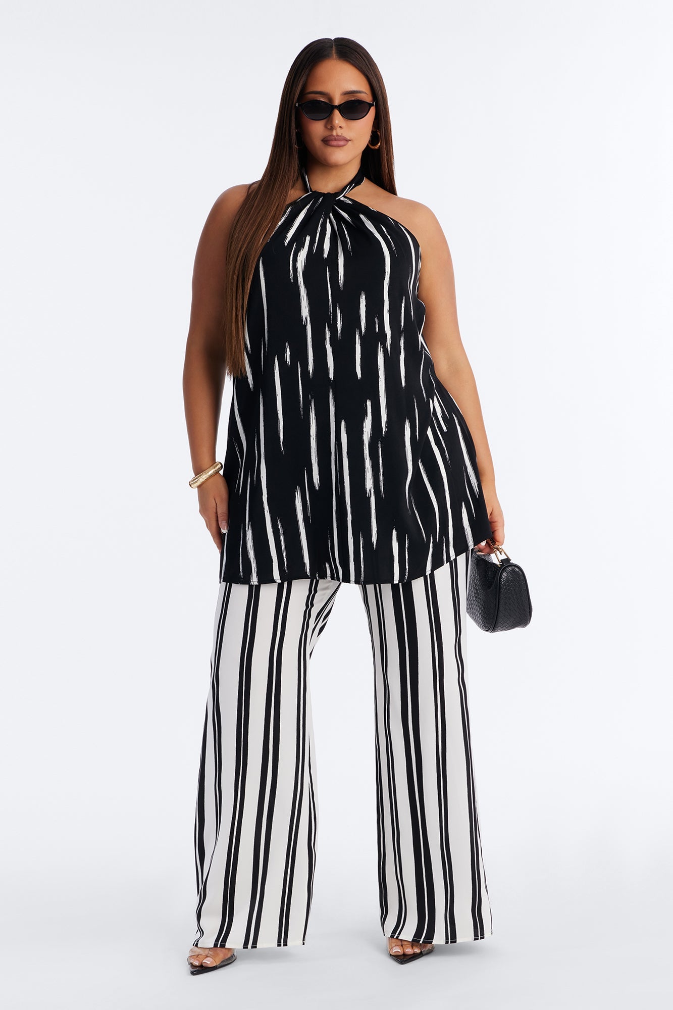 Mariyah Striped Wide Leg Jumpsuit - Black/White