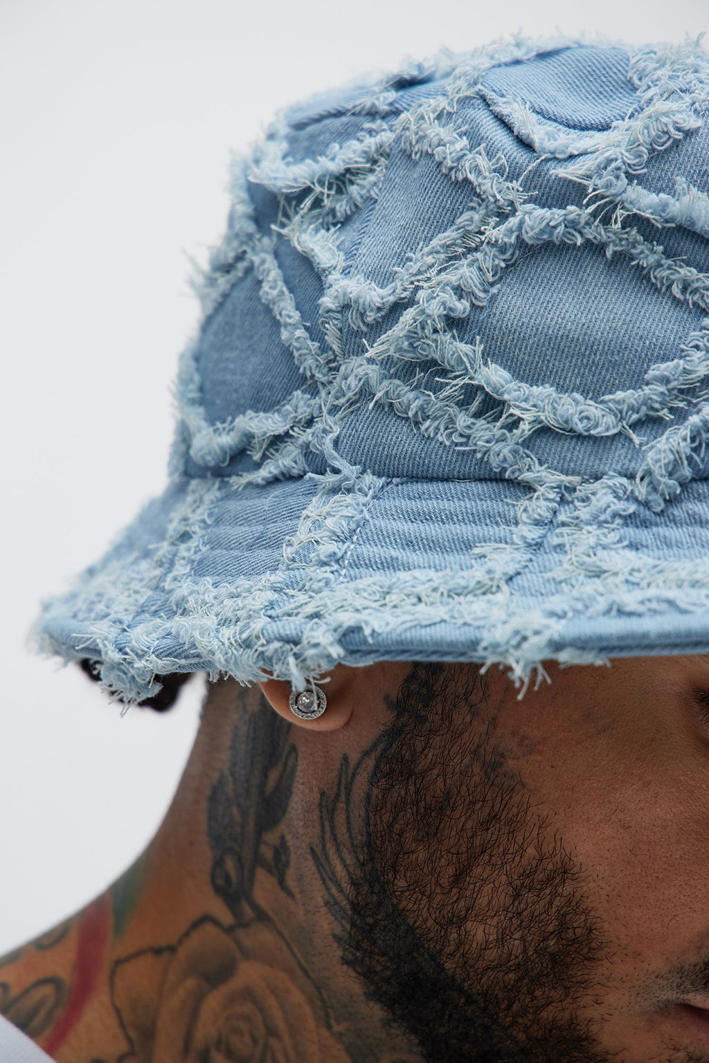 Frayed Denim Bucket Hat - Blue