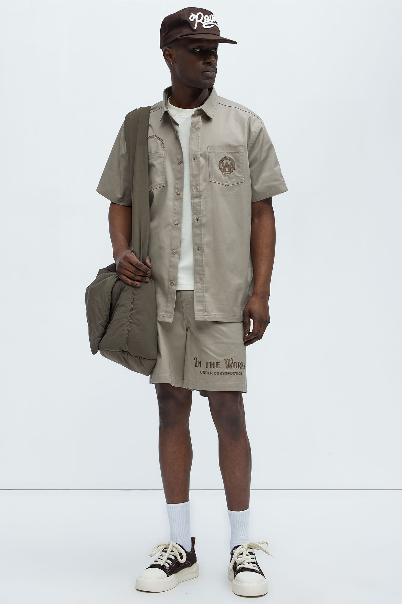 In The Works Short Sleeve Button Up Shirt - Stone