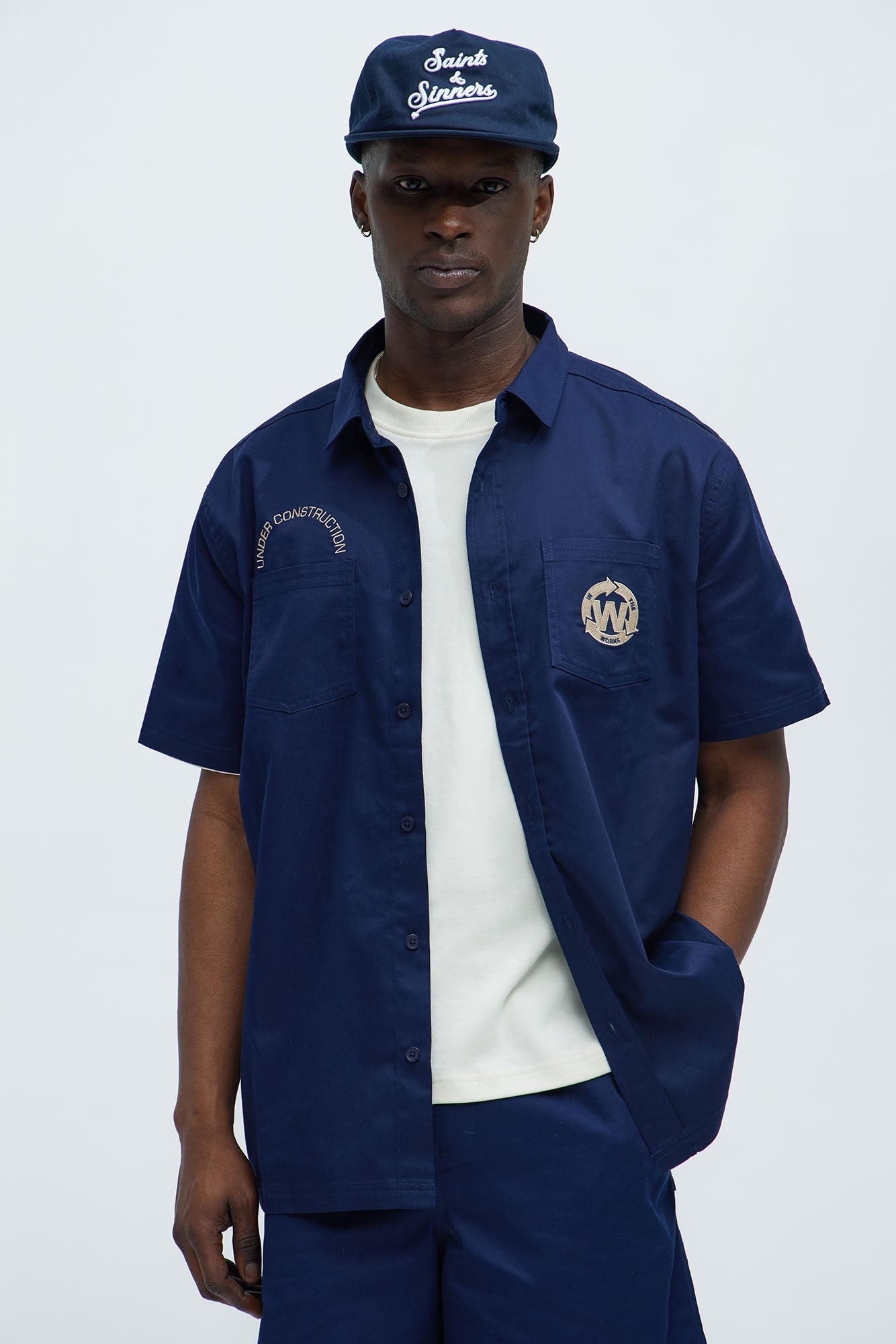 In The Works Short Sleeve Button Up Shirt - Navy