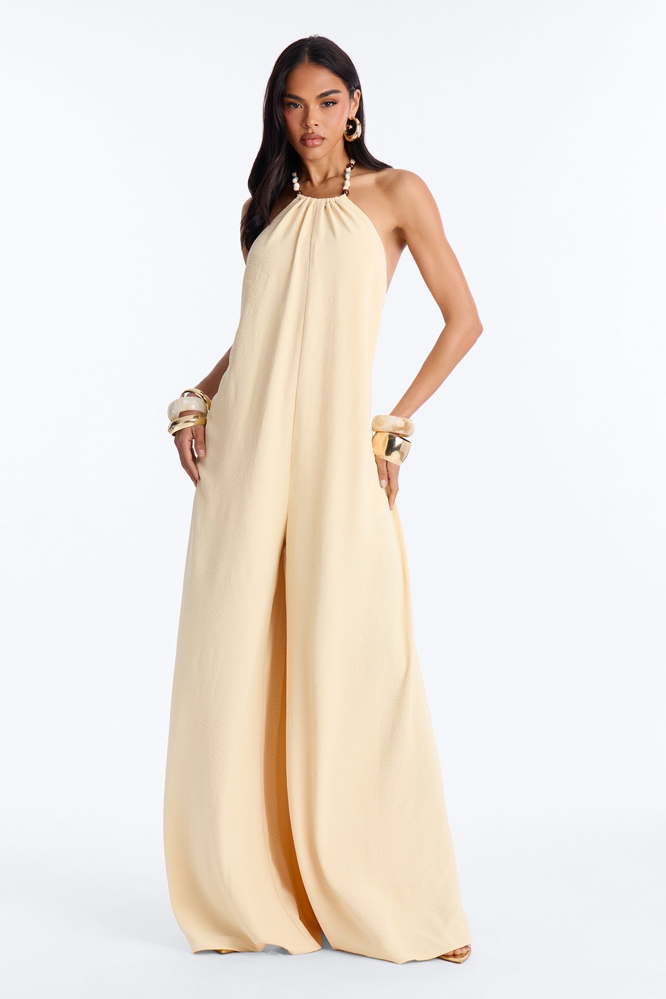 Kalana Beaded Halter Jumpsuit - Yellow