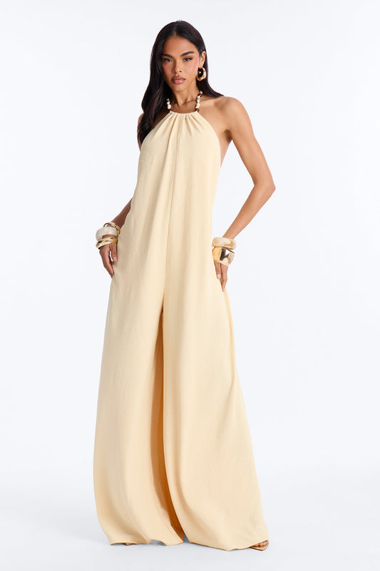 Kalana Beaded Halter Jumpsuit - Yellow
