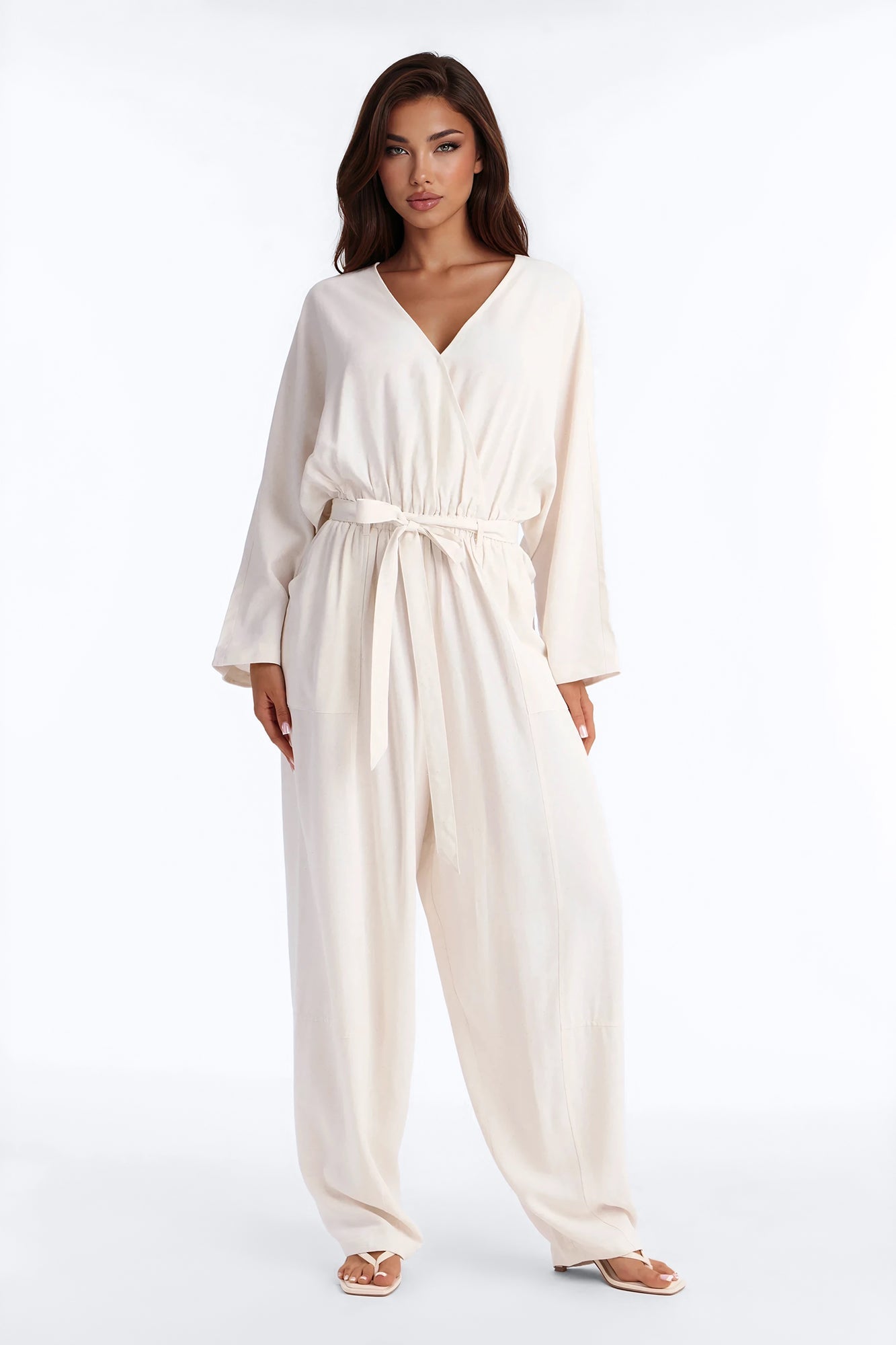 Emery Linen Straight Leg Jumpsuit - Cream