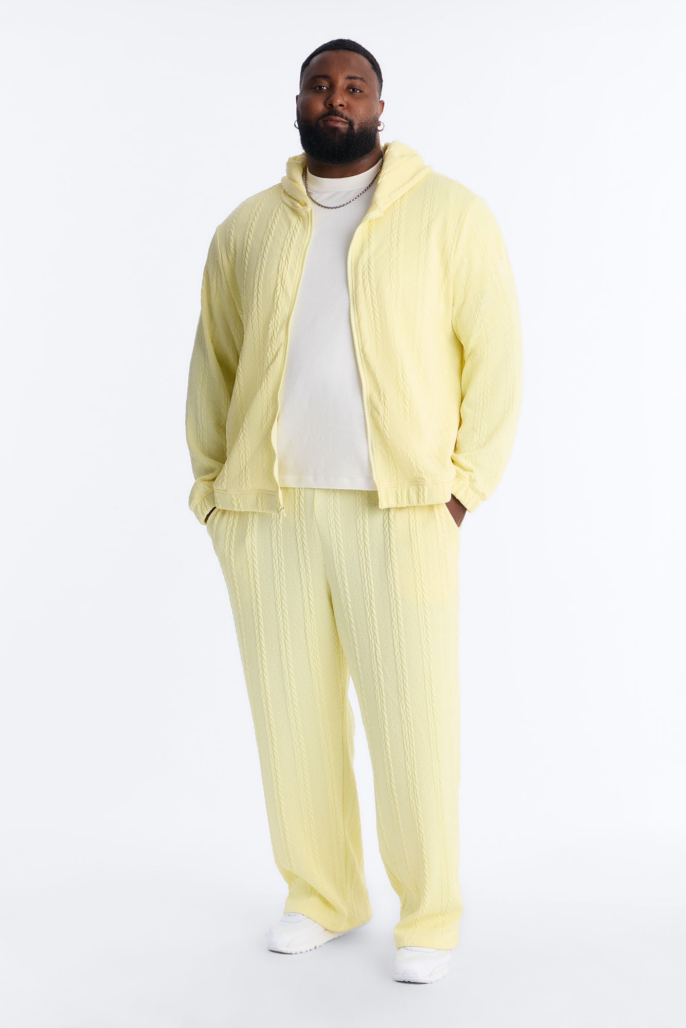 Baggy Textured Cozy Braided Pant - Butter Yellow