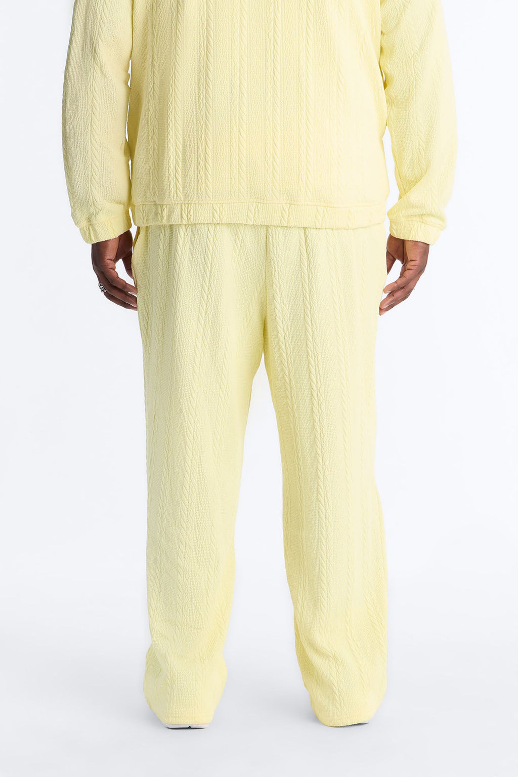 Baggy Textured Cozy Braided Pant - Butter Yellow