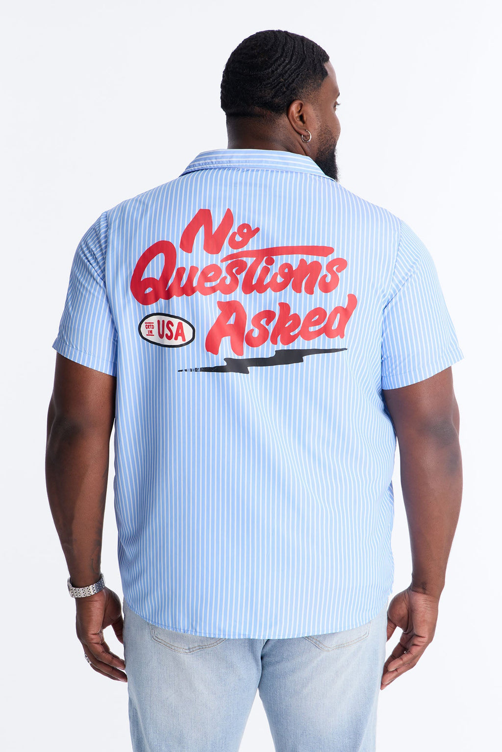 Cropped No Questions Asked Striped Button Up Shirt - Blue