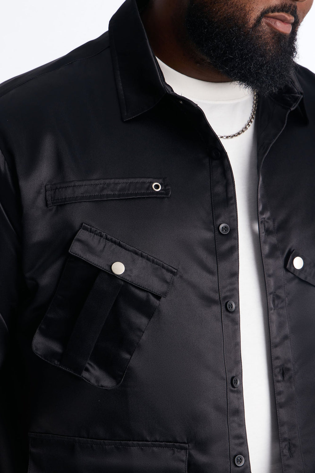 Boxy Tribeca Gloss Utility Shirt - Black