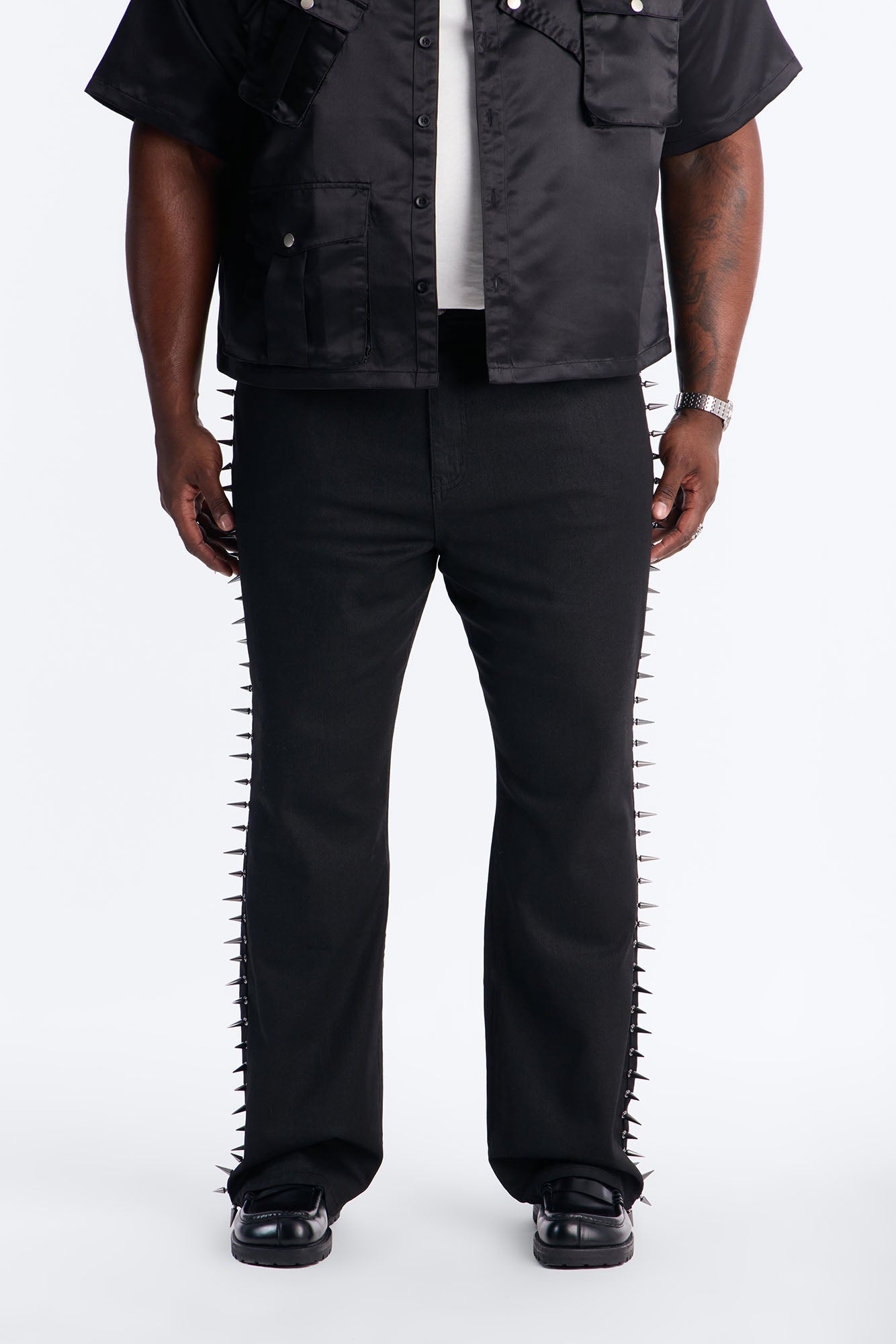 Stacked Slim Flare Waxed Cyber Spike Jean - Black