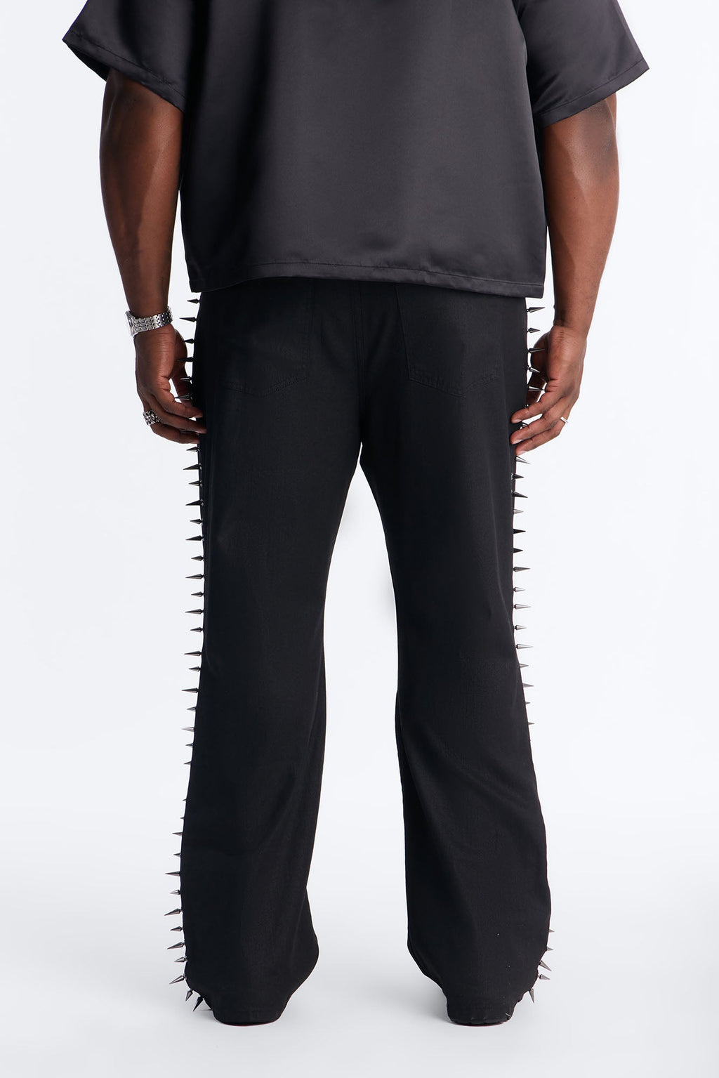 Stacked Slim Flare Waxed Cyber Spike Jean - Black