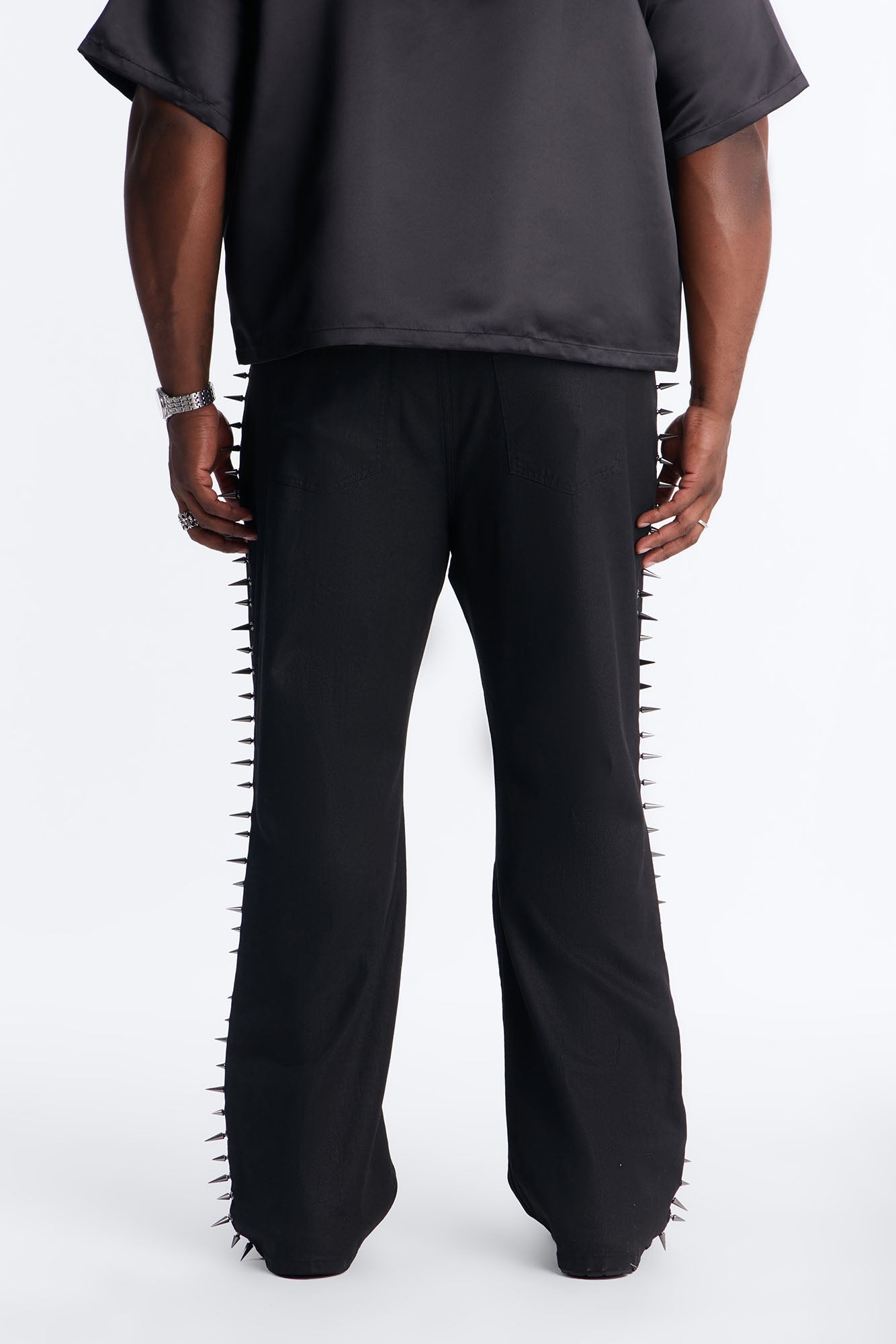 Stacked Slim Flare Waxed Cyber Spike Jean - Black