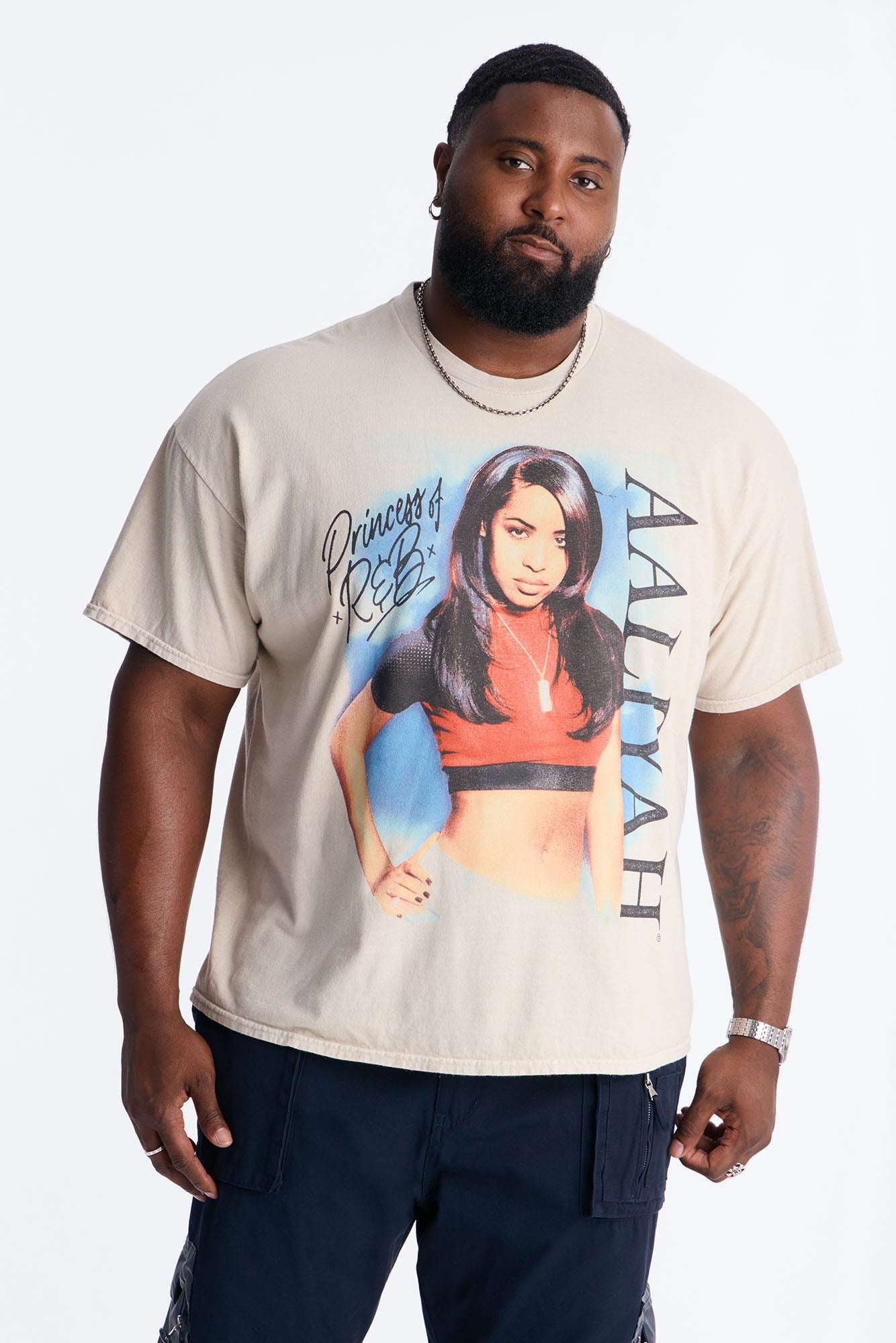 Aaliyah Princess Of R&B Short Sleeve Tee - Taupe