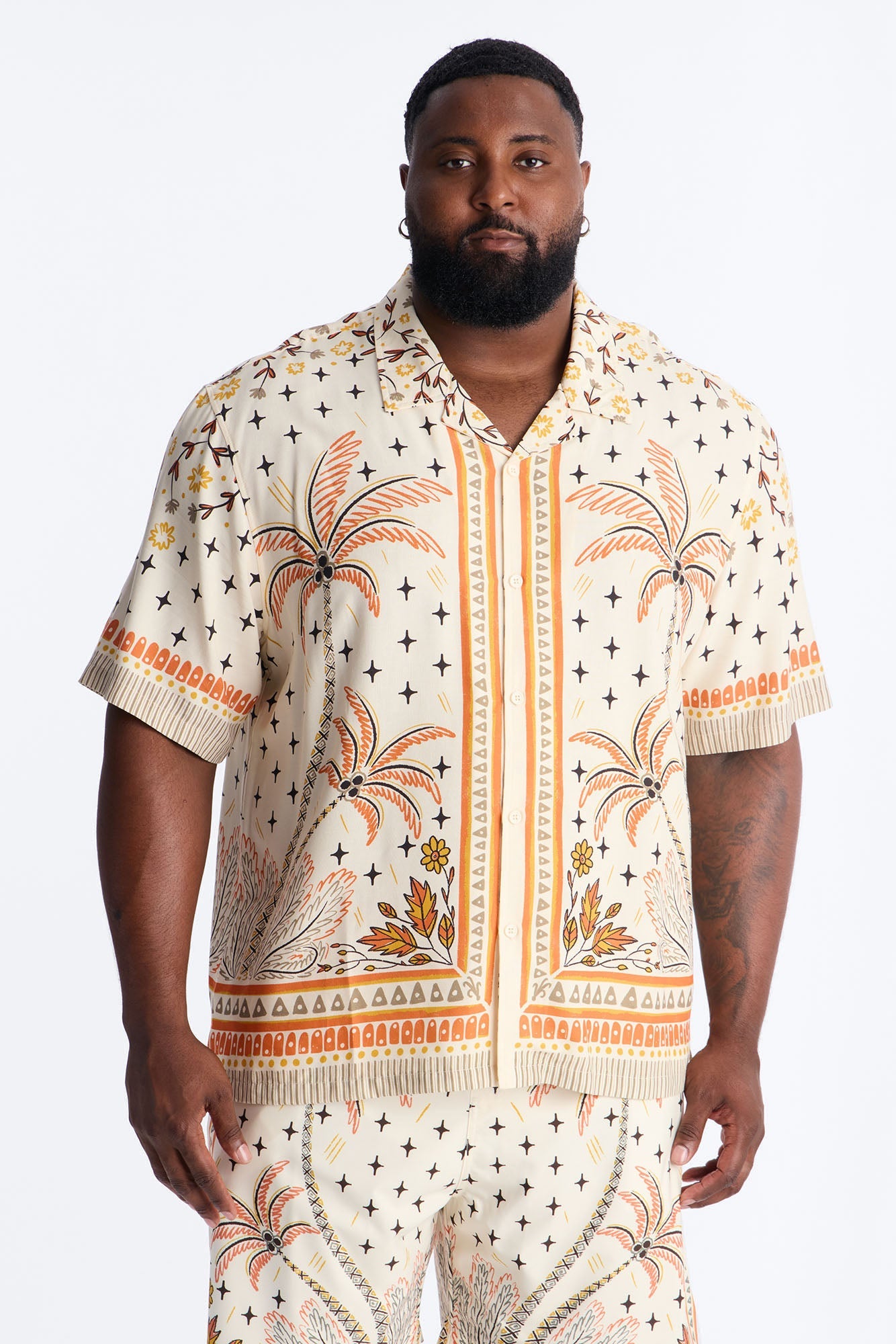 Tropical Twilight Resort Short Sleeve Cuban Collar Shirt - Off White