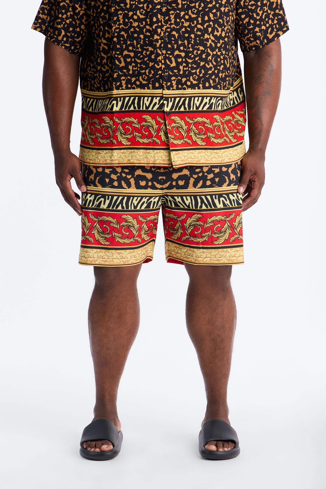 Animal Instincts Paneled Swim Trunk 7″ - Leopard