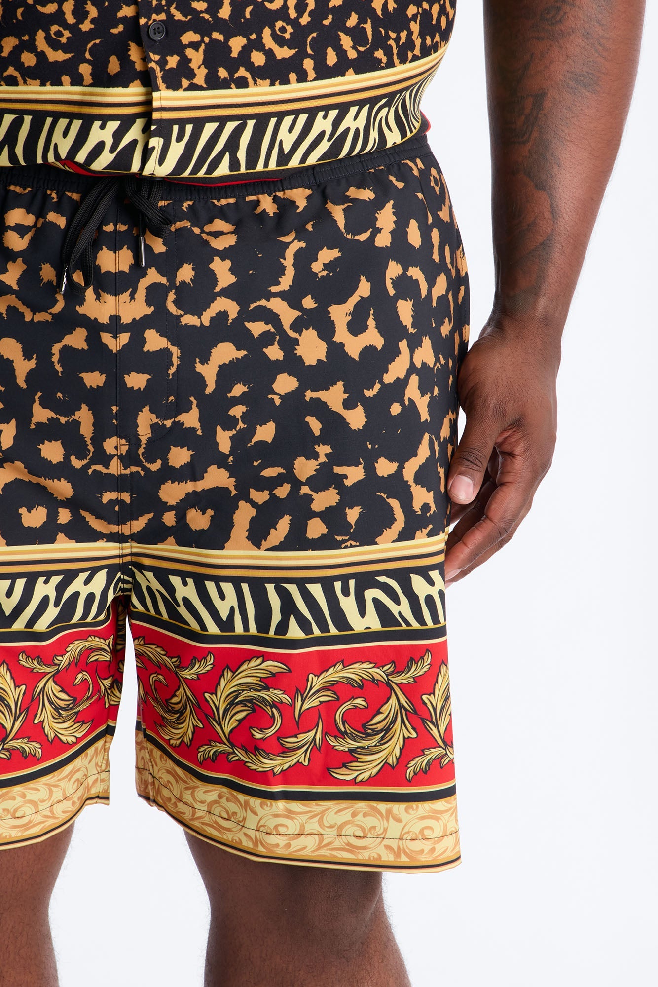 Animal Instincts Paneled Swim Trunk 7″ - Leopard